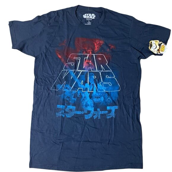 Disney Star Wars T-Shirt Mens L Blue Graphic Print Darth Vader Cotton Red Logo - Picture 1 of 8